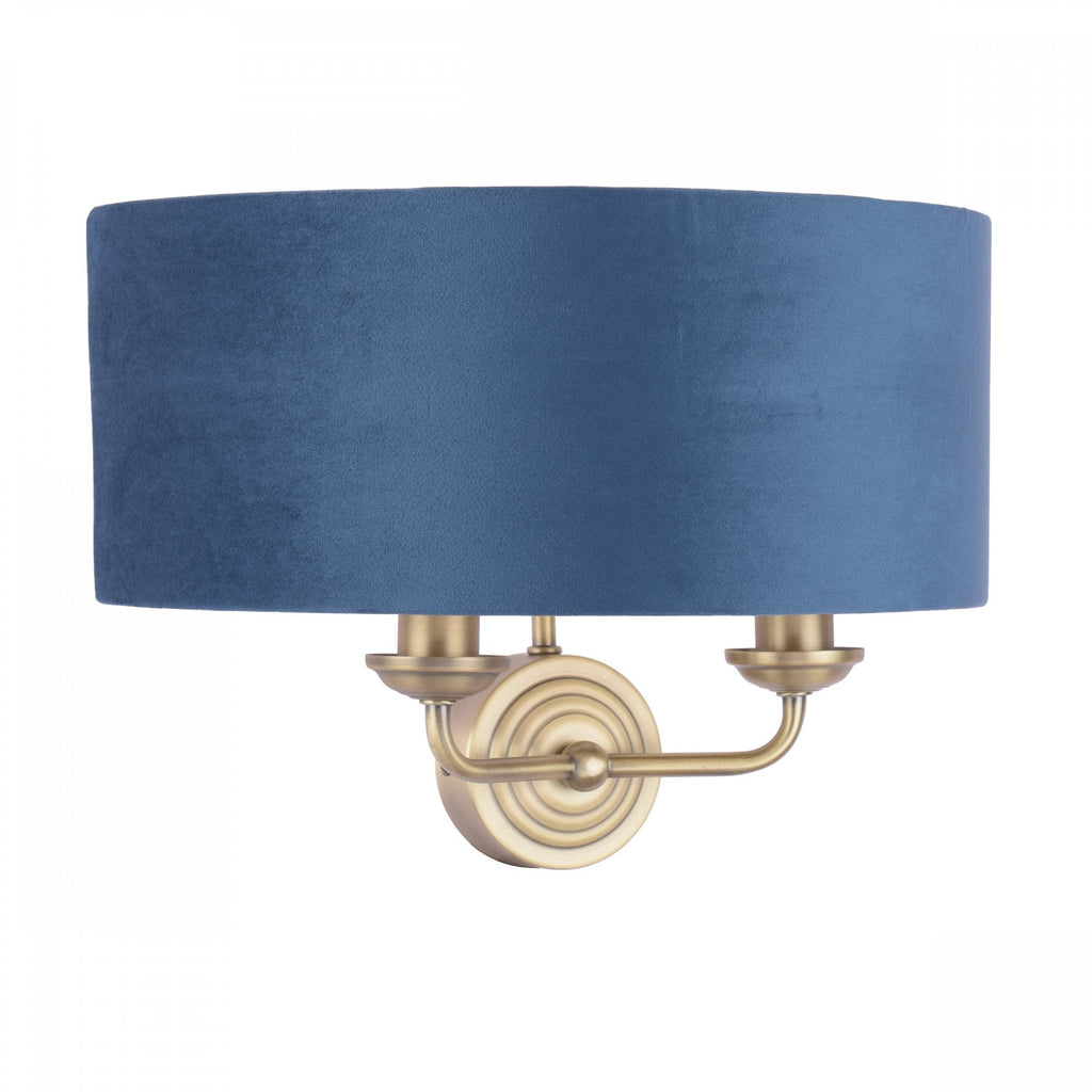 Sorrento 2 Light Wall Light In Antique Brass Finish With Blue Shade LA3756238-Q