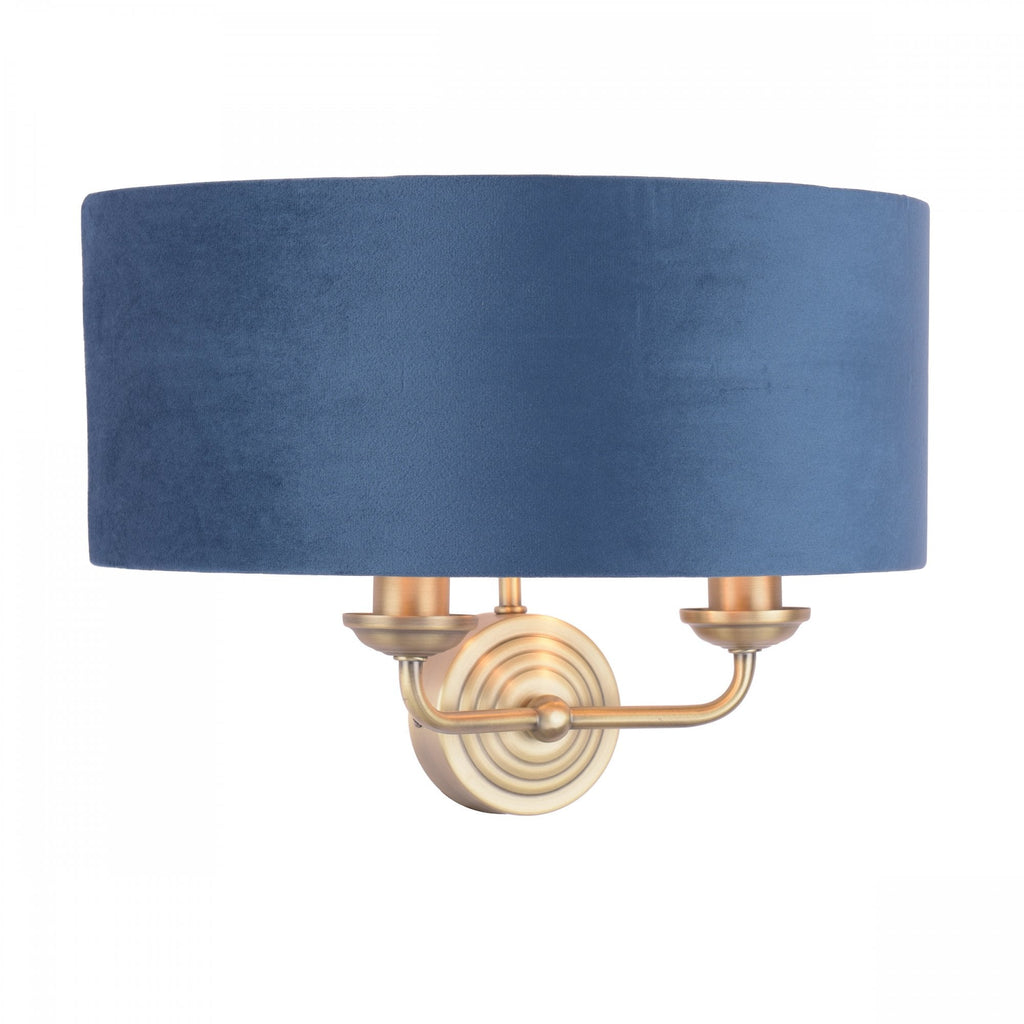 Sorrento 2 Light Wall Light In Antique Brass Finish With Blue Shade LA3756238-Q