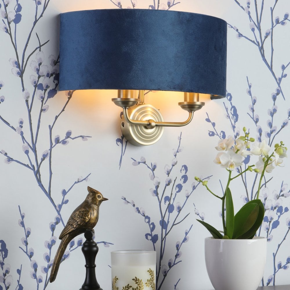 Sorrento 2 Light Wall Light In Antique Brass Finish With Blue Shade LA3756238-Q