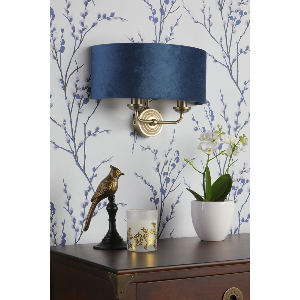 Sorrento 2 Light Wall Light In Antique Brass Finish With Blue Shade LA3756238-Q