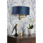 Sorrento 2 Light Wall Light In Antique Brass Finish With Blue Shade LA3756238-Q