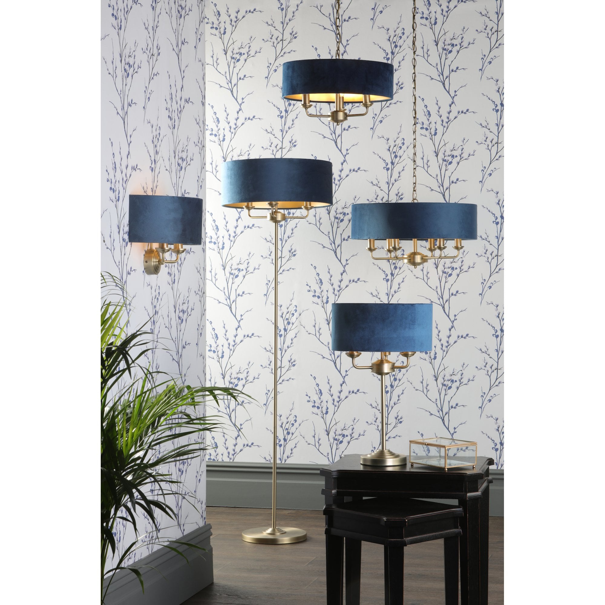 Sorrento 2 Light Wall Light In Antique Brass Finish With Blue Shade LA3756238-Q