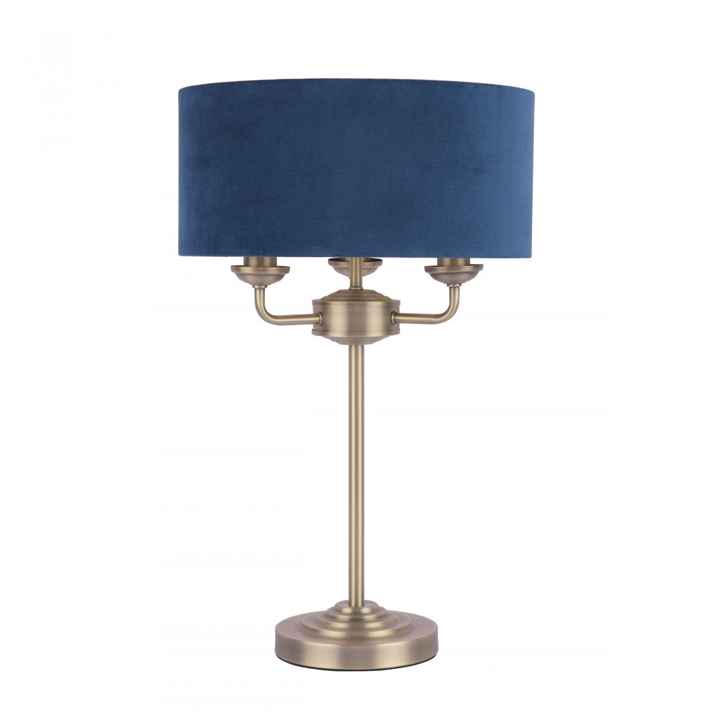 Sorrento 3 Light Table Lamp In Antique Brass Finish With Blue Shade LA3756234-Q