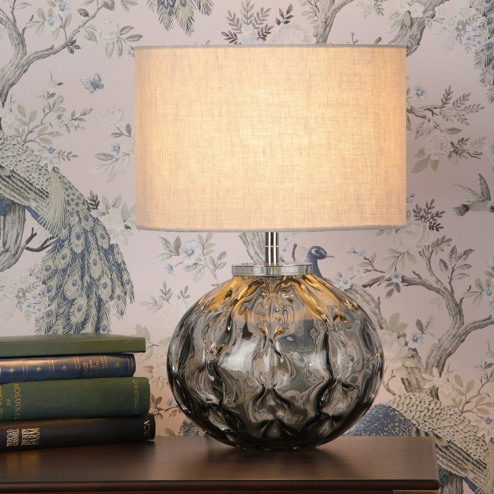 Elderdale Smoked Glass Table Lamp In Polished Chrome Finish With Shade LA3756210-Q