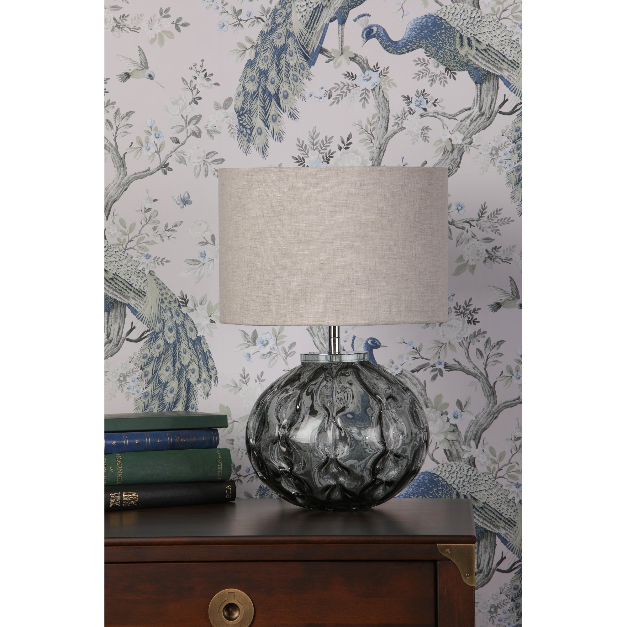 Elderdale Smoked Glass Table Lamp In Polished Chrome Finish With Shade LA3756210-Q