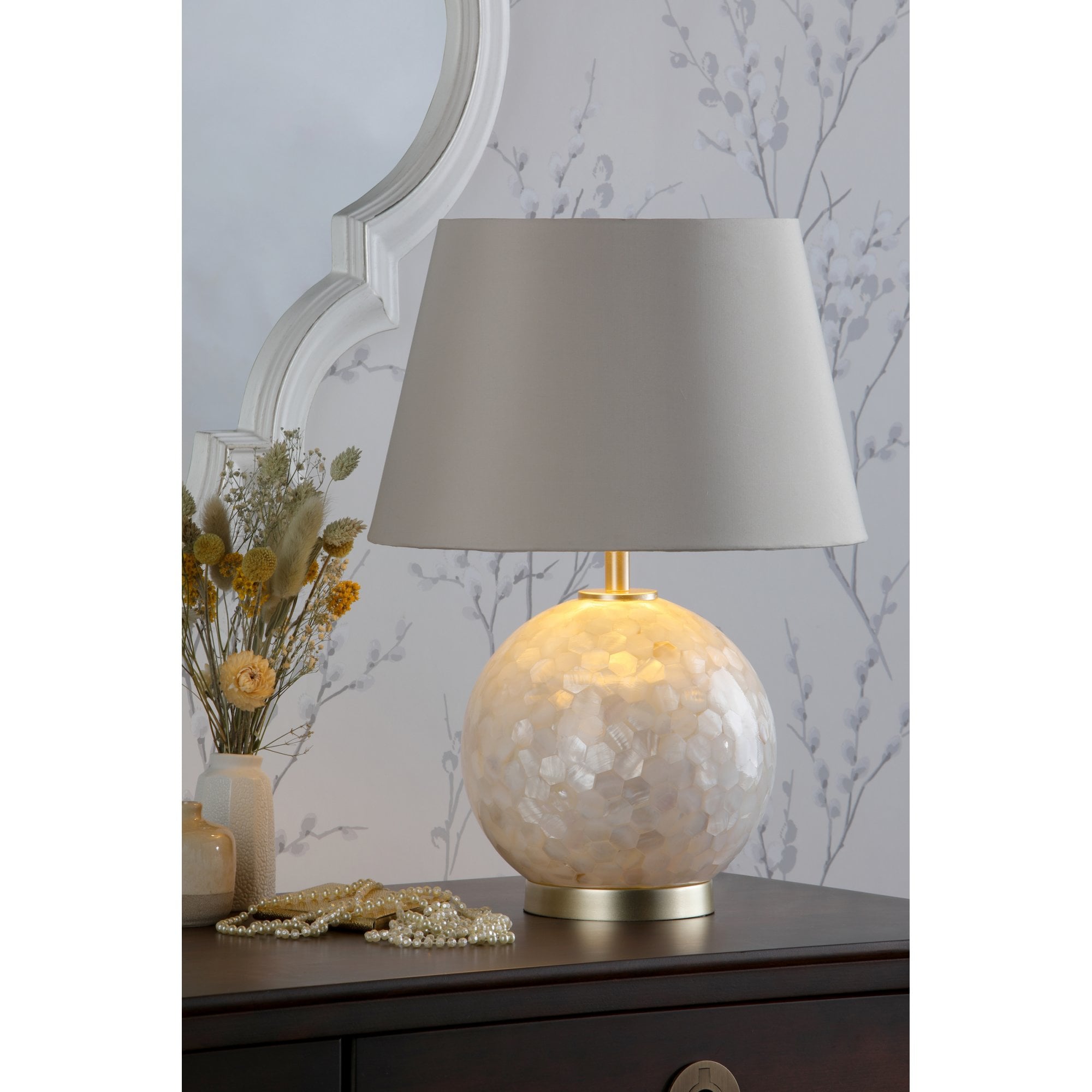 Mathern Table Lamp Cream Shell Base With Ivory Faux Silk Shade LA3756214-Q
