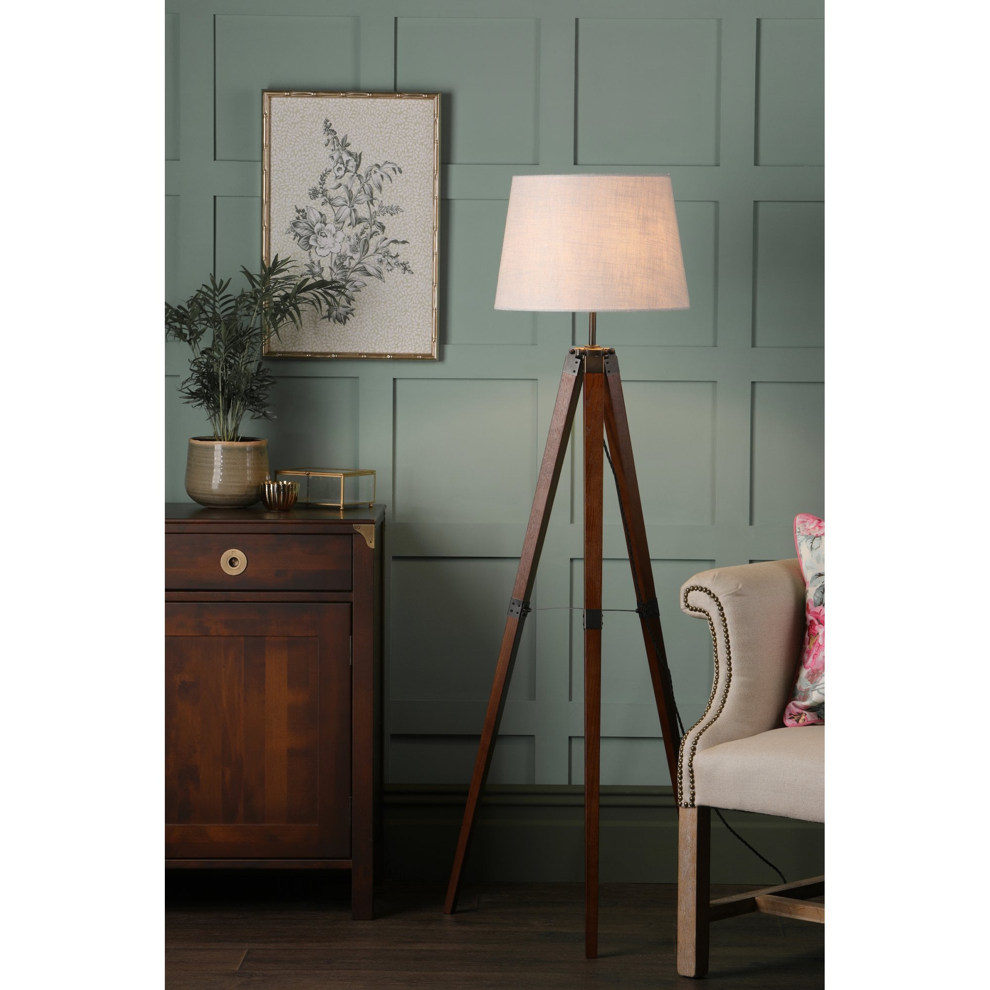 Burdale Tripod Floor Lamp Base Only In Dark Wood Finish LA3756218-Q