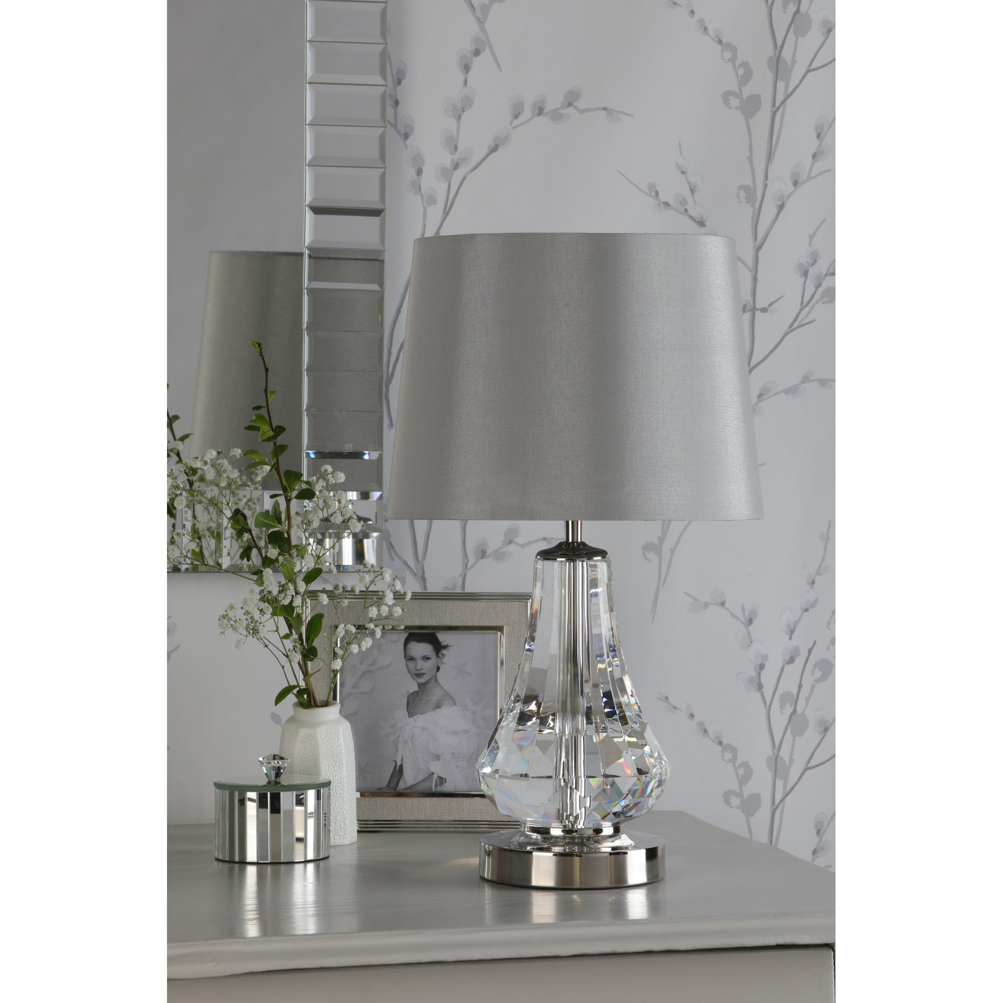 Humby Crystal Touch Table Lamp In Polished Nickel With Silk Shade LA3756244-Q