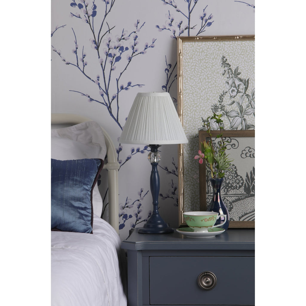Ellis Table Lamp In Matt Blue Finish With Crystal Ball And Cream Shade LA3756268-Q