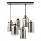 Alma 6 Light Bar Ceiling Pendant Light In Matt Black With Smoked Glass Shades ALM6422