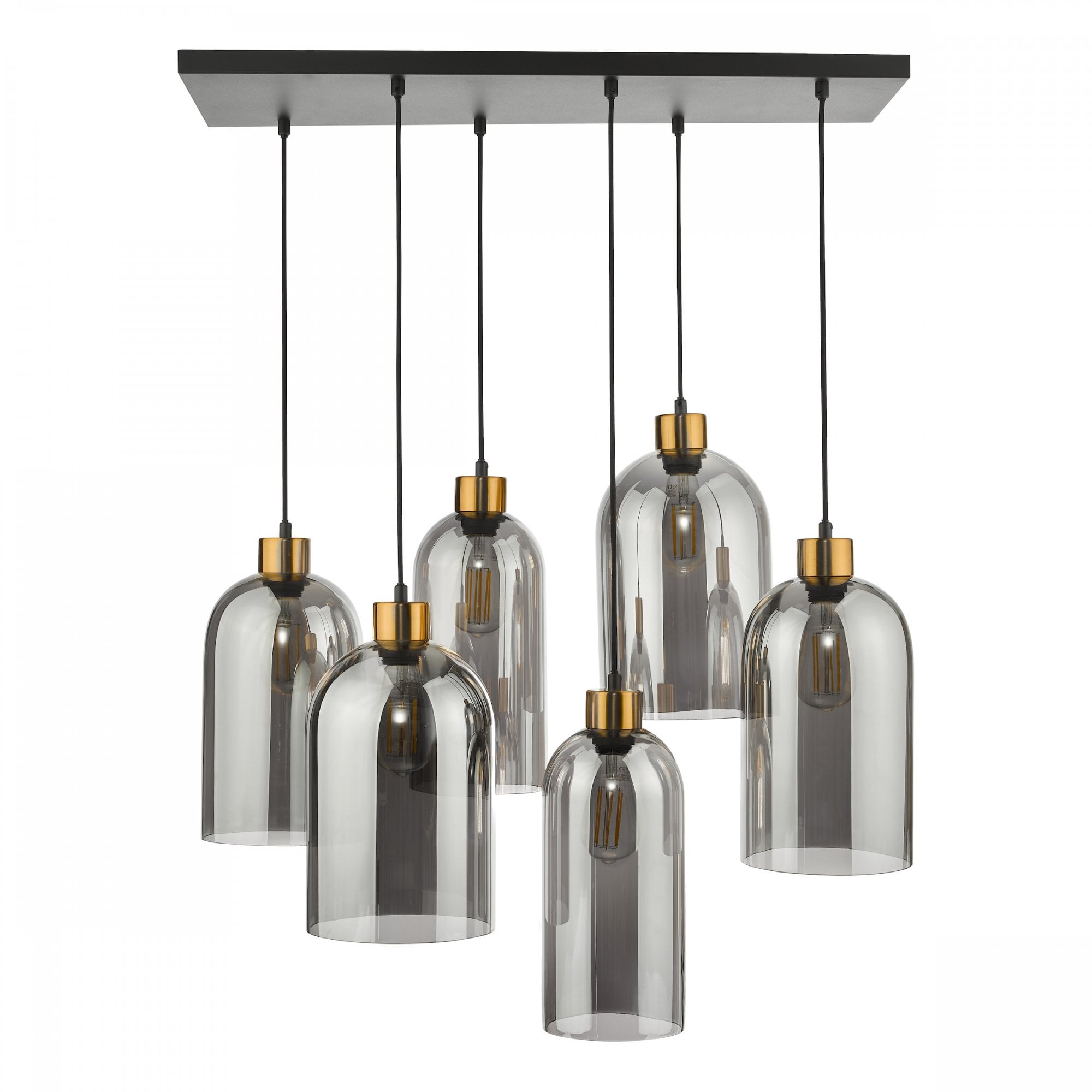 Alma 6 Light Bar Ceiling Pendant Light In Matt Black With Smoked Glass Shades ALM6422