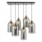 Alma 6 Light Bar Ceiling Pendant Light In Matt Black With Smoked Glass Shades ALM6422