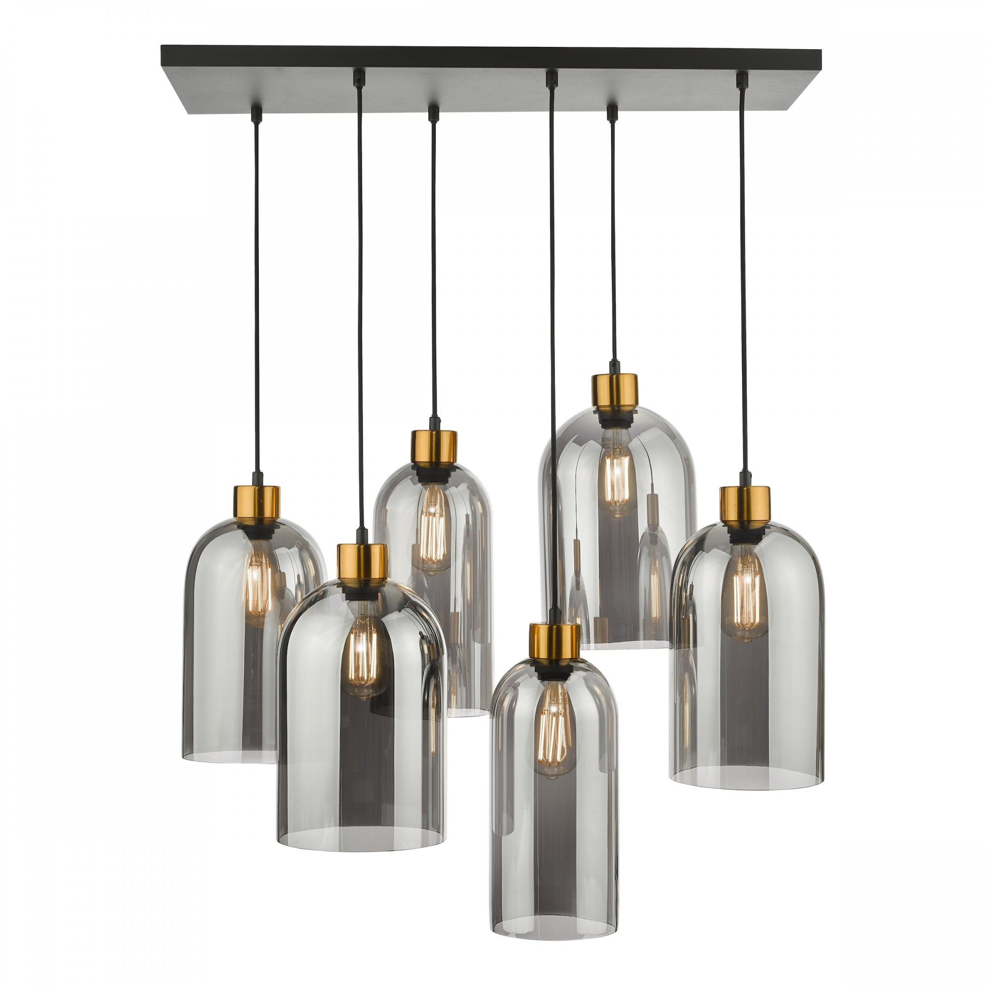 Alma 6 Light Bar Ceiling Pendant Light In Matt Black With Smoked Glass Shades ALM6422