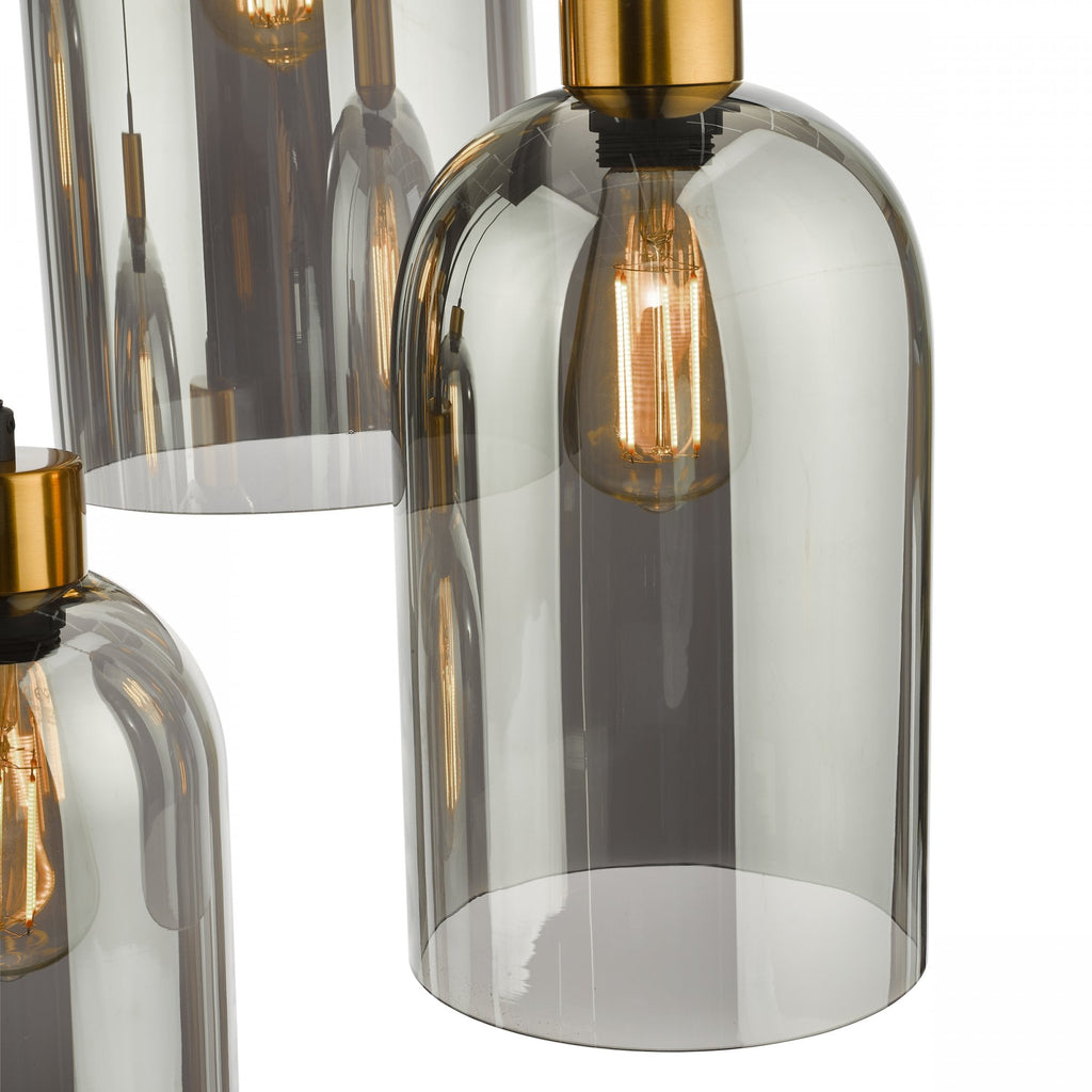 Alma 6 Light Bar Ceiling Pendant Light In Matt Black With Smoked Glass Shades ALM6422