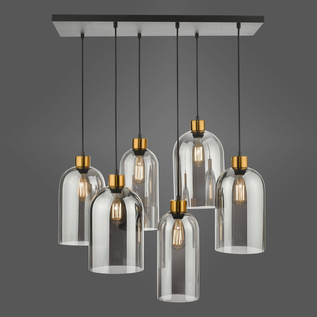Alma 6 Light Bar Ceiling Pendant Light In Matt Black With Smoked Glass Shades ALM6422