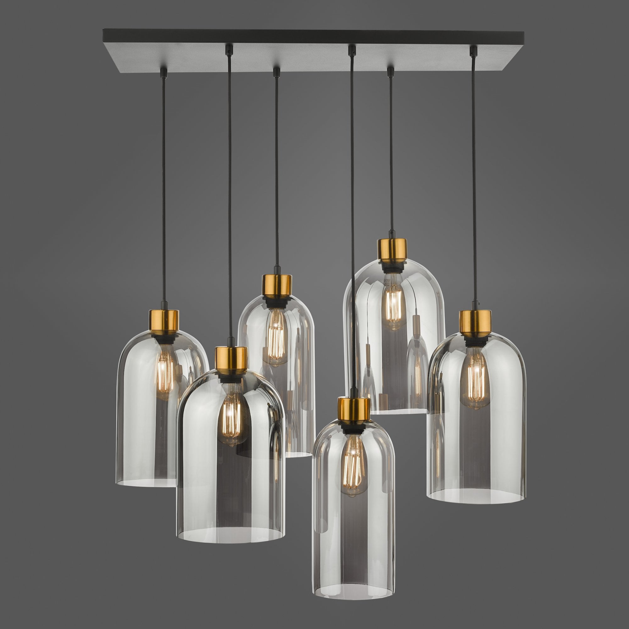 Alma 6 Light Bar Ceiling Pendant Light In Matt Black With Smoked Glass Shades ALM6422
