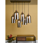 Alma 6 Light Bar Ceiling Pendant Light In Matt Black With Smoked Glass Shades ALM6422