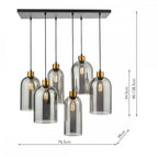 Alma 6 Light Bar Ceiling Pendant Light In Matt Black With Smoked Glass Shades ALM6422