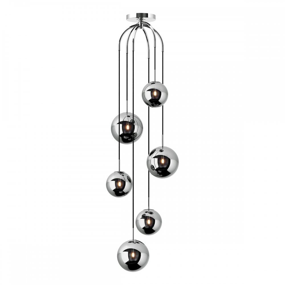 Nico 6 Light Modern Cluster Pendant In Polished Chrome With Smoked Glass NIC0650