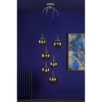 Nico 6 Light Modern Cluster Pendant In Polished Chrome With Smoked Glass NIC0650
