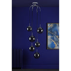 Nico 6 Light Modern Cluster Pendant In Polished Chrome With Smoked Glass NIC0650