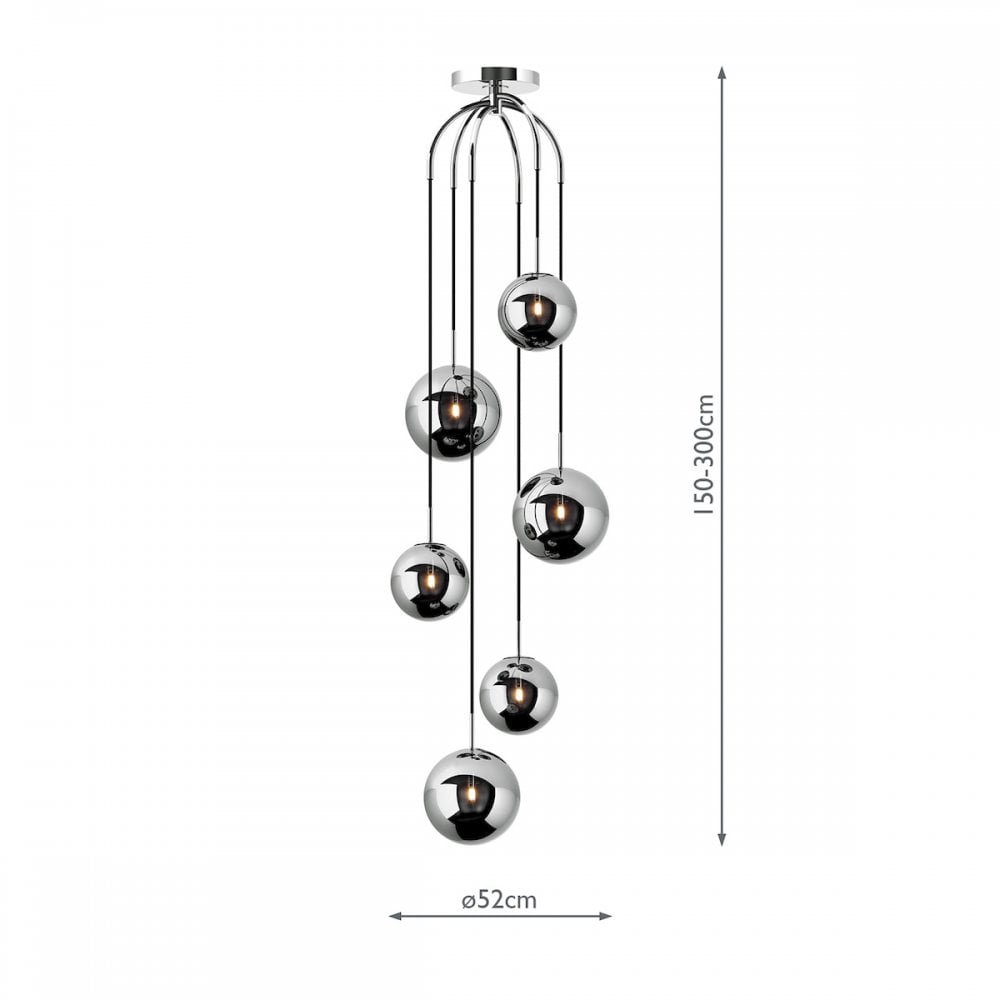 Nico 6 Light Modern Cluster Pendant In Polished Chrome With Smoked Glass NIC0650