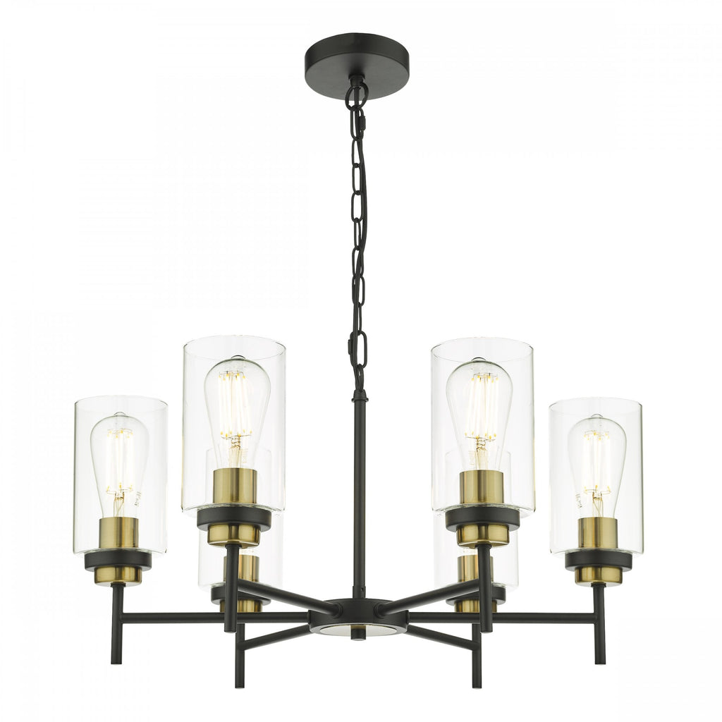 Abel Industrial 6 Light Ceiling Pendant Light In Satin Black With Glass Shades ABE0654