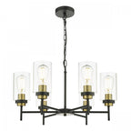 Abel Industrial 6 Light Ceiling Pendant Light In Satin Black With Glass Shades ABE0654