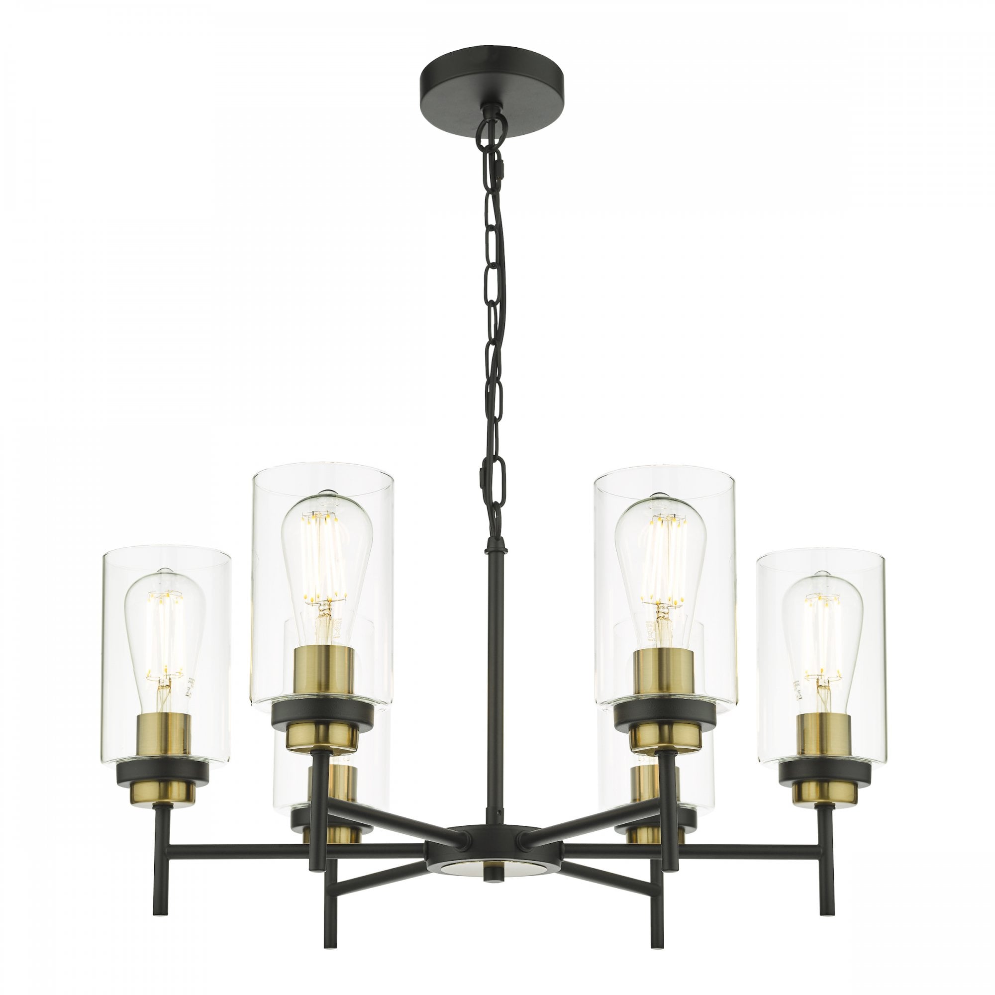 Abel Industrial 6 Light Ceiling Pendant Light In Satin Black With Glass Shades ABE0654