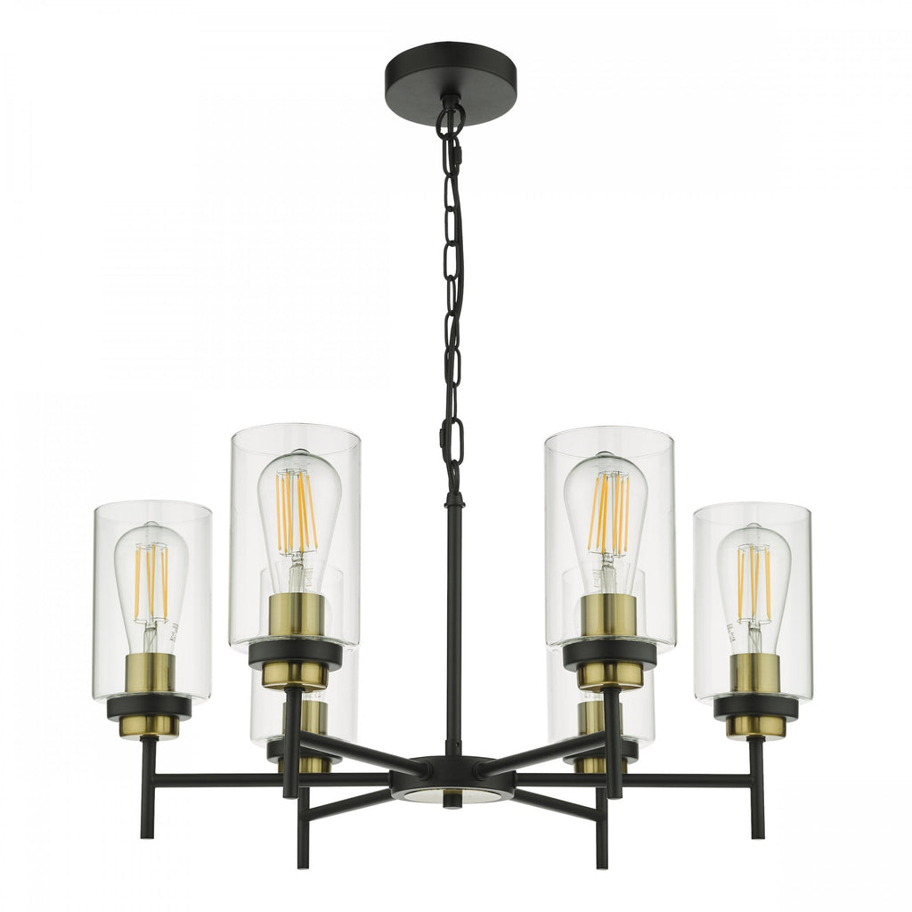 Abel Industrial 6 Light Ceiling Pendant Light In Satin Black With Glass Shades ABE0654