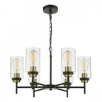 Abel Industrial 6 Light Ceiling Pendant Light In Satin Black With Glass Shades ABE0654