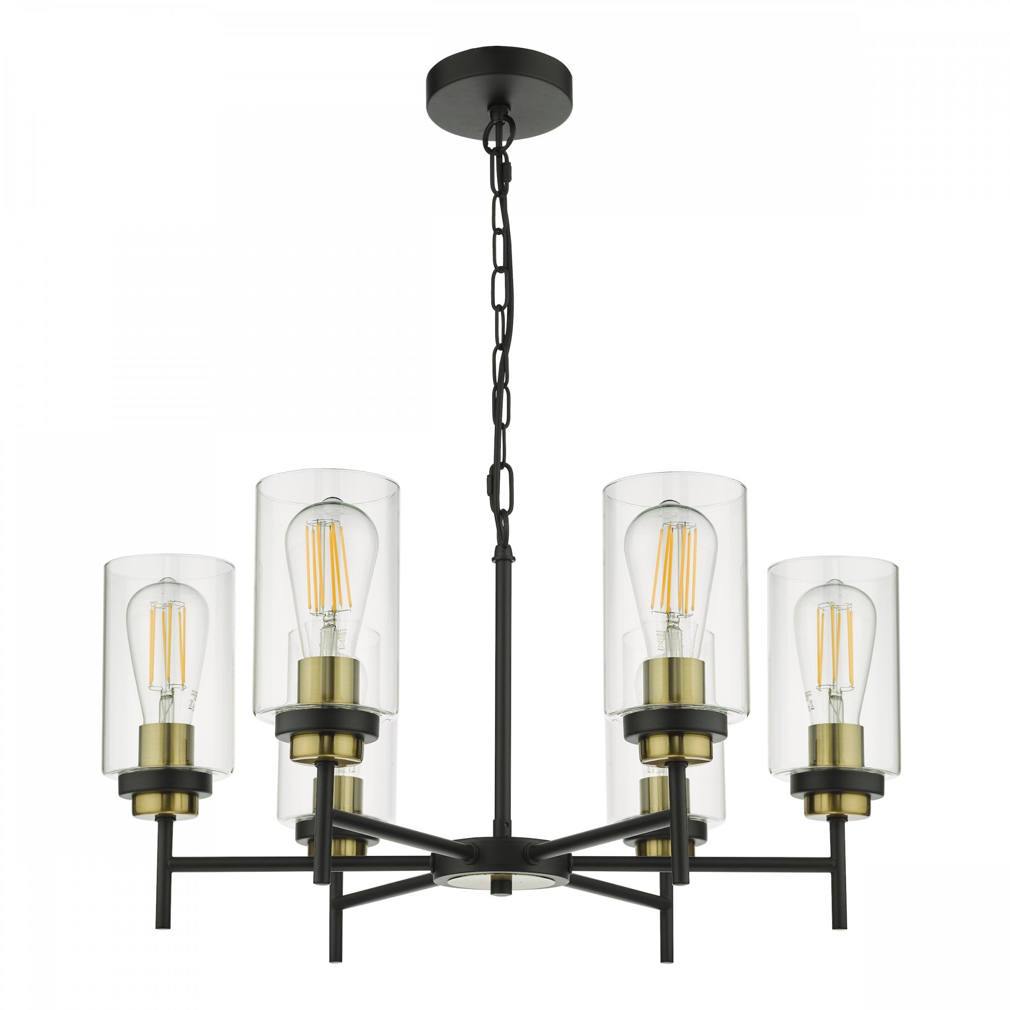 Abel Industrial 6 Light Ceiling Pendant Light In Satin Black With Glass Shades ABE0654