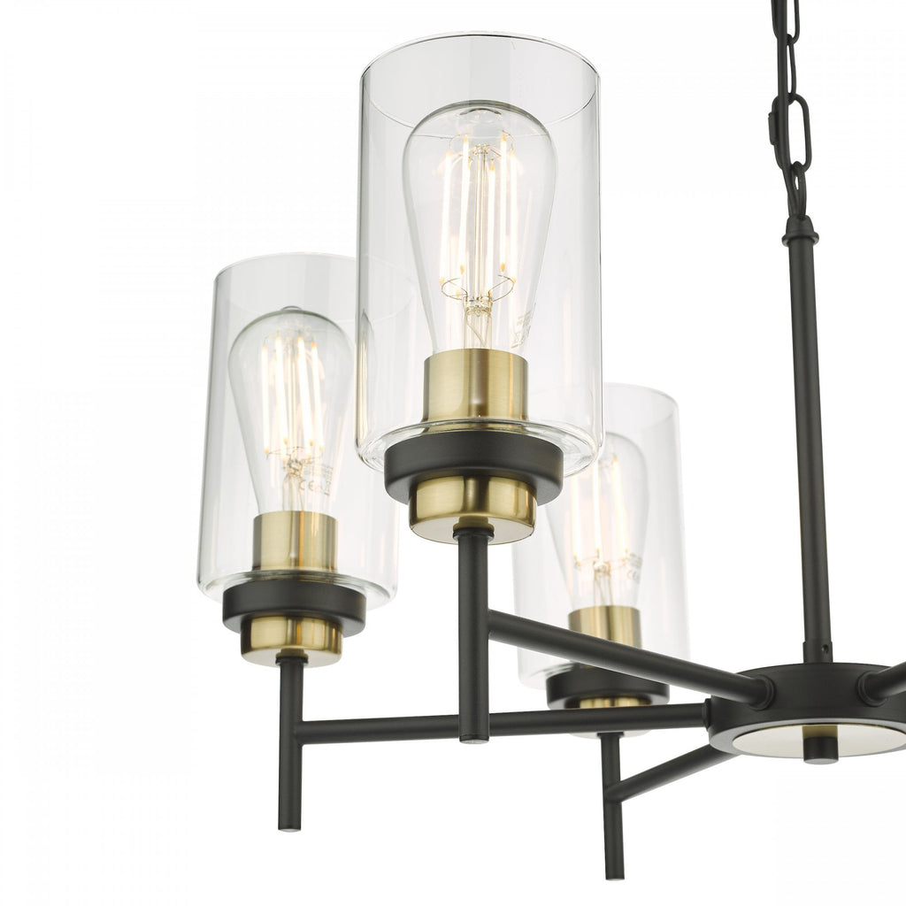 Abel Industrial 6 Light Ceiling Pendant Light In Satin Black With Glass Shades ABE0654
