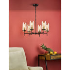 Abel Industrial 6 Light Ceiling Pendant Light In Satin Black With Glass Shades ABE0654
