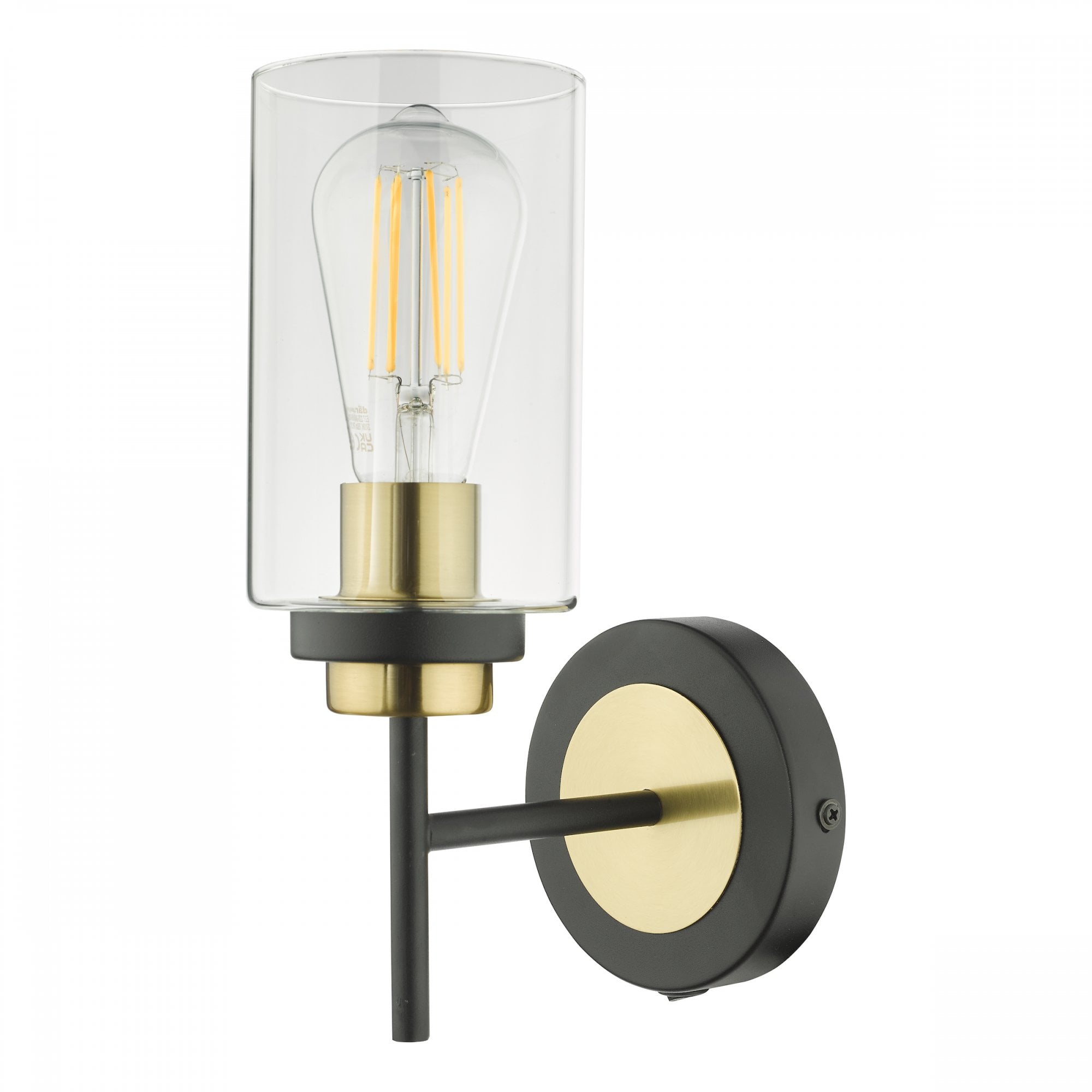 Abel Industrial Single Wall Light In Satin Black With Glass Shade ABE0754