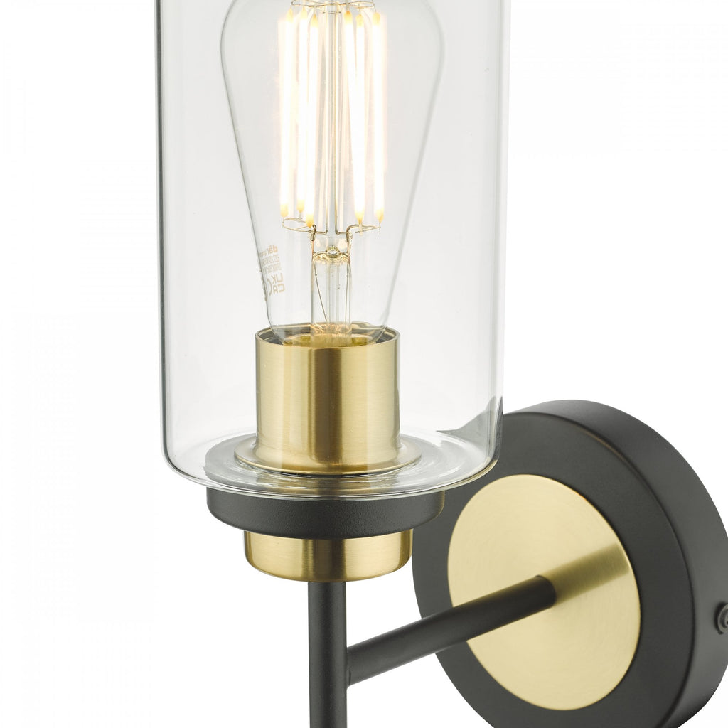 Abel Industrial Single Wall Light In Satin Black With Glass Shade ABE0754