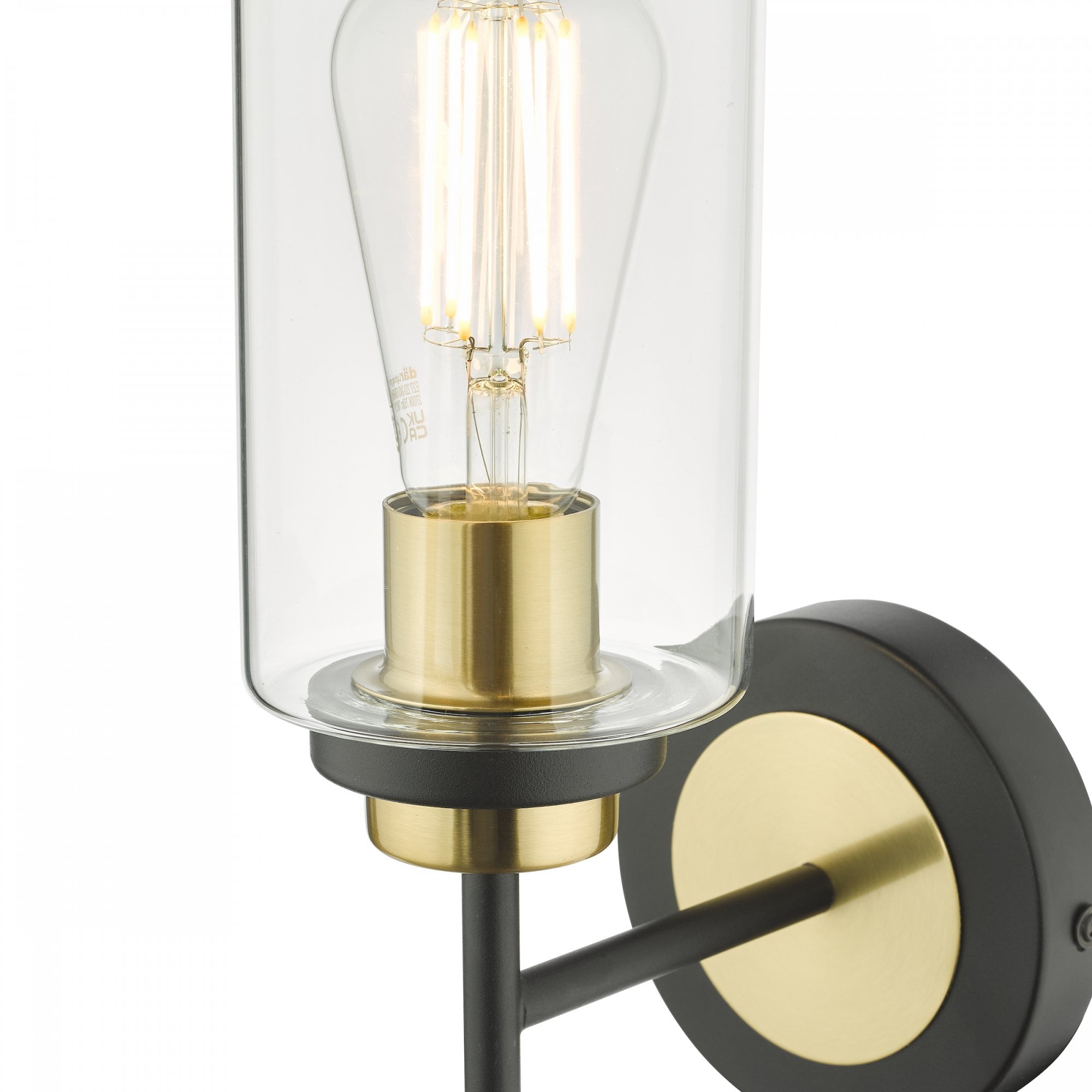 Abel Industrial Single Wall Light In Satin Black With Glass Shade ABE0754