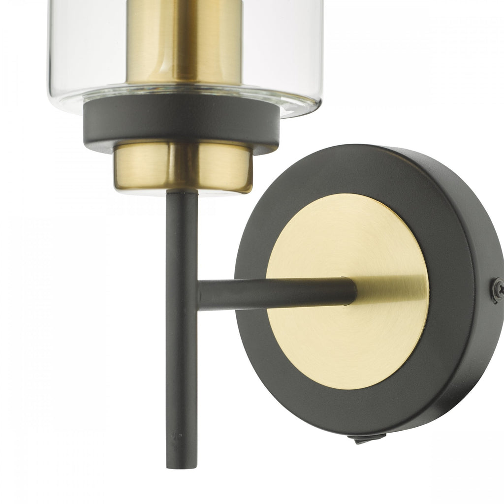 Abel Industrial Single Wall Light In Satin Black With Glass Shade ABE0754