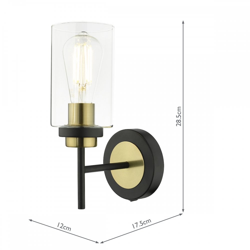 Abel Industrial Single Wall Light In Satin Black With Glass Shade ABE0754