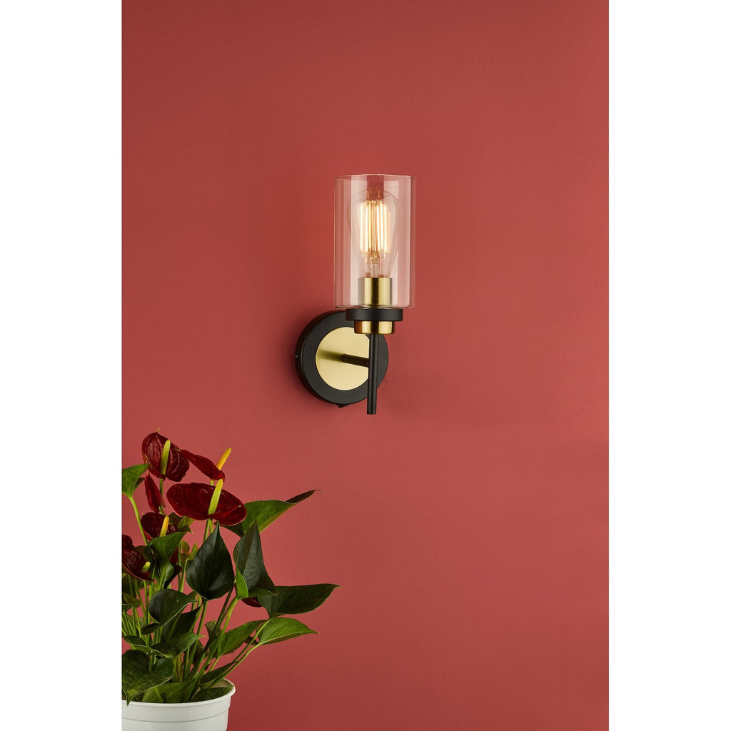 Abel Industrial Single Wall Light In Satin Black With Glass Shade ABE0754