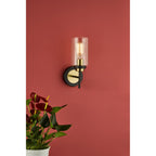 Abel Industrial Single Wall Light In Satin Black With Glass Shade ABE0754
