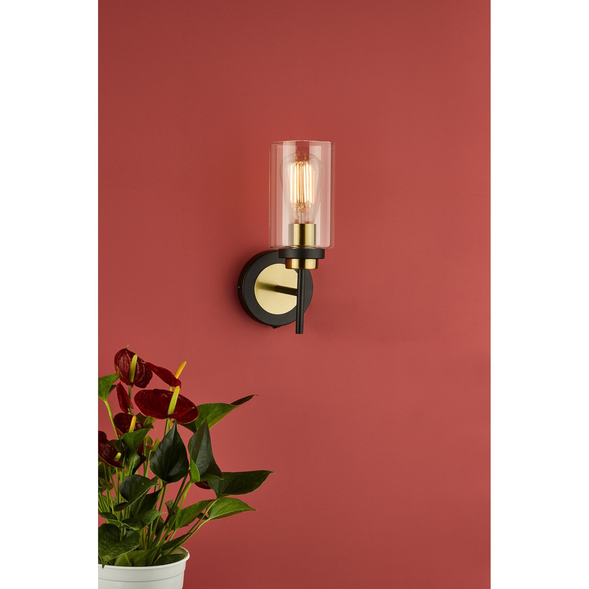 Abel Industrial Single Wall Light In Satin Black With Glass Shade ABE0754