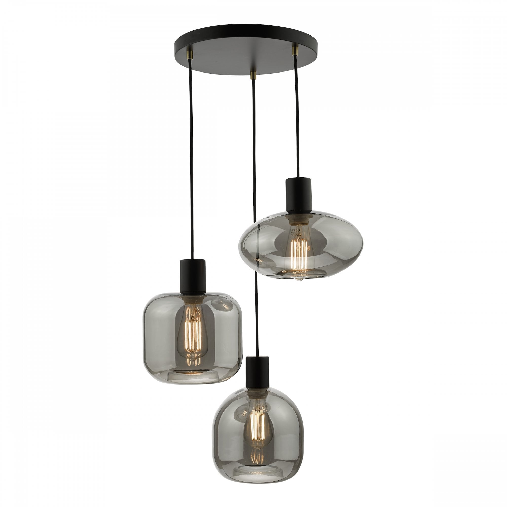 Aiden Contemporary 3 Light Cluster Ceiling Pendant With Smoked Glass Shades AID0310