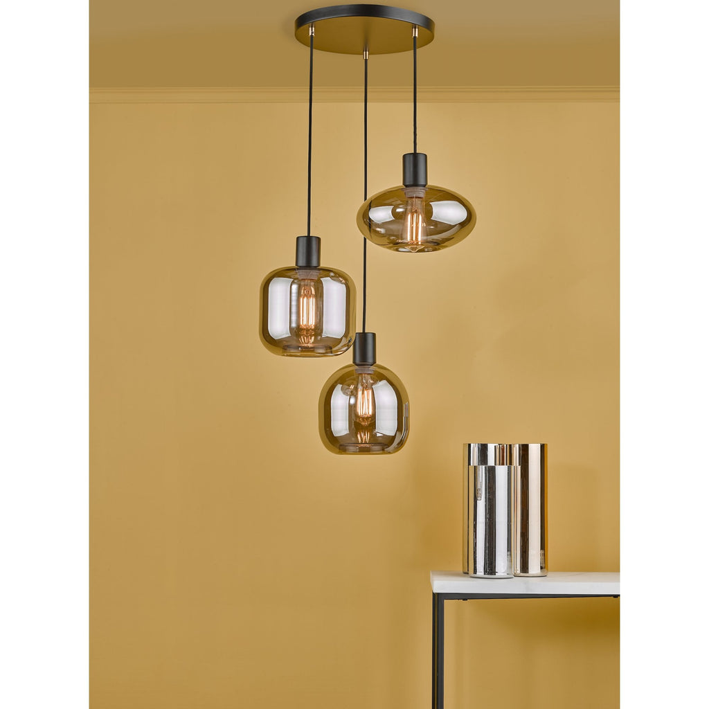 Aiden Contemporary 3 Light Cluster Ceiling Pendant With Smoked Glass Shades AID0310