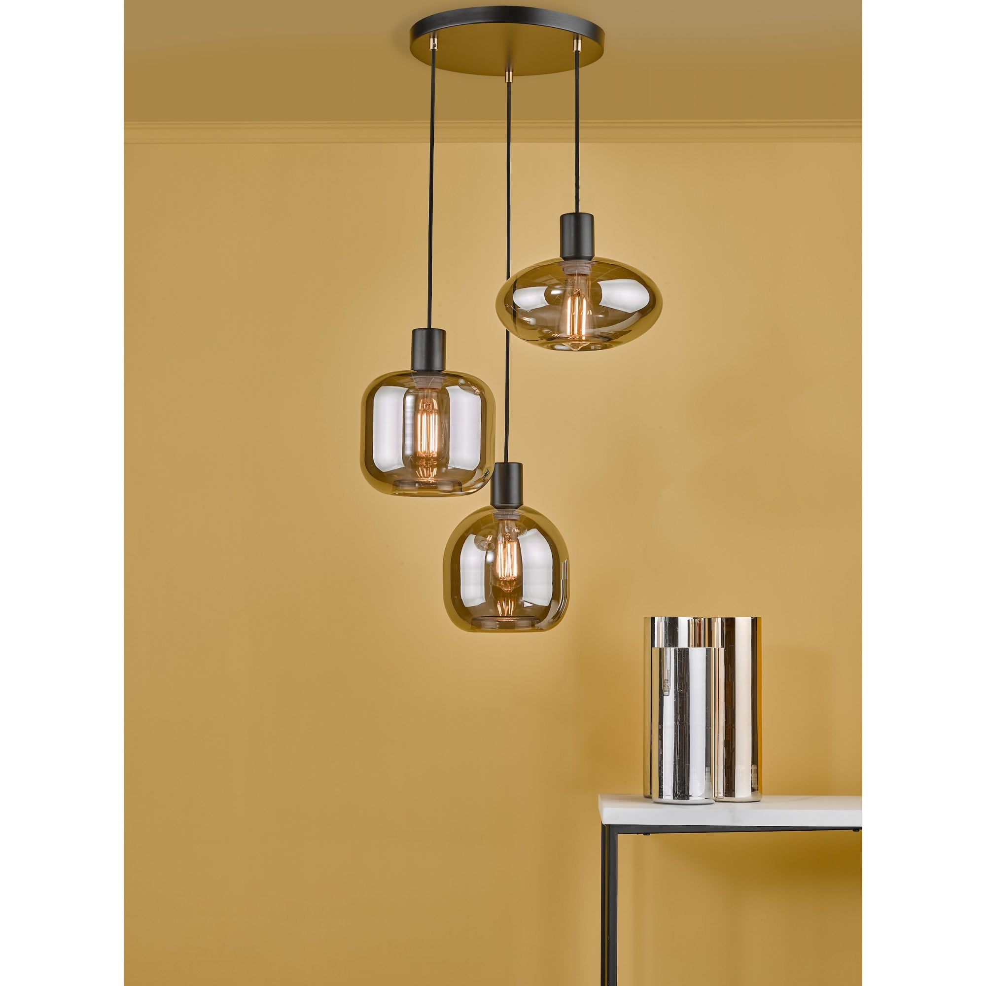 Aiden Contemporary 3 Light Cluster Ceiling Pendant With Smoked Glass Shades AID0310