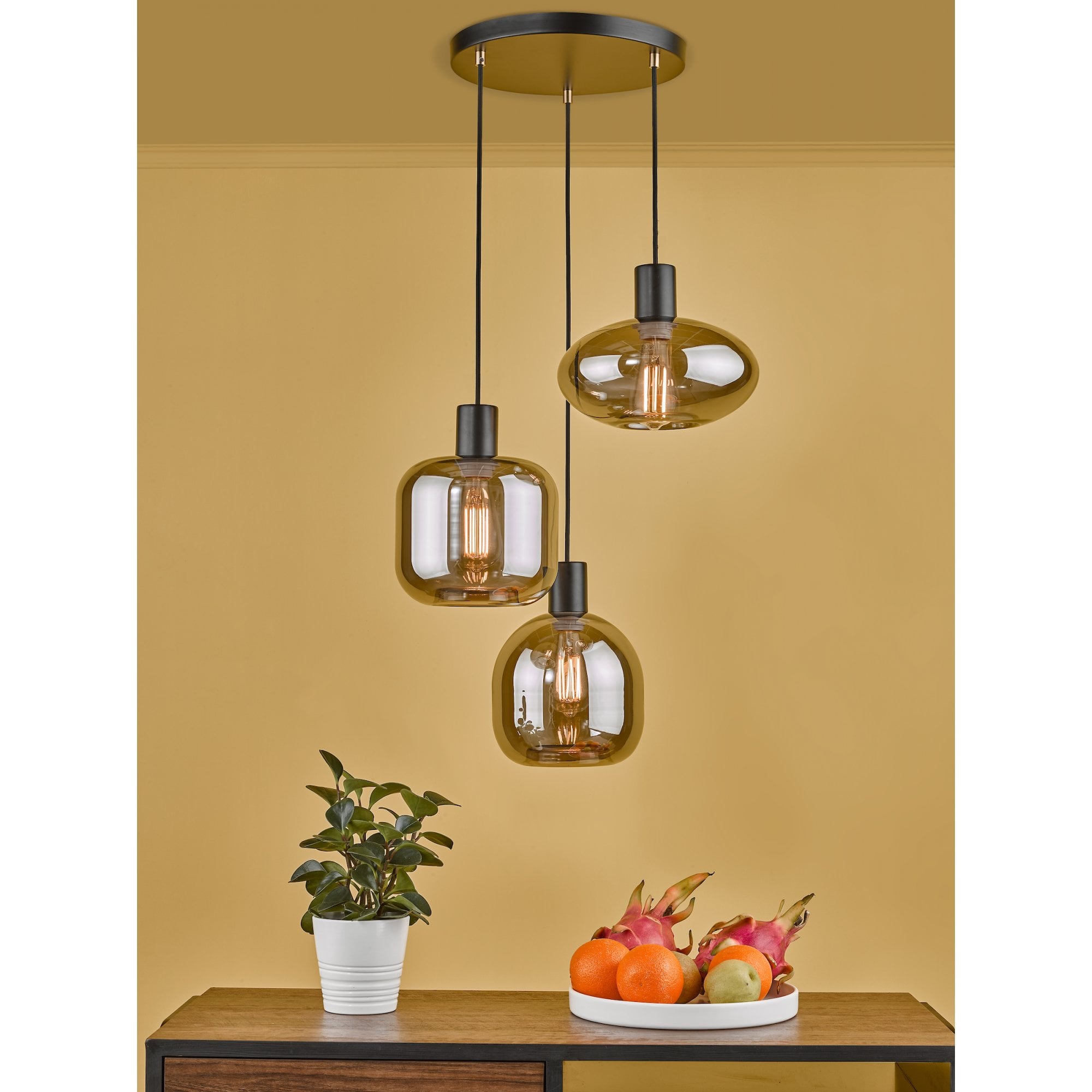 Aiden Contemporary 3 Light Cluster Ceiling Pendant With Smoked Glass Shades AID0310