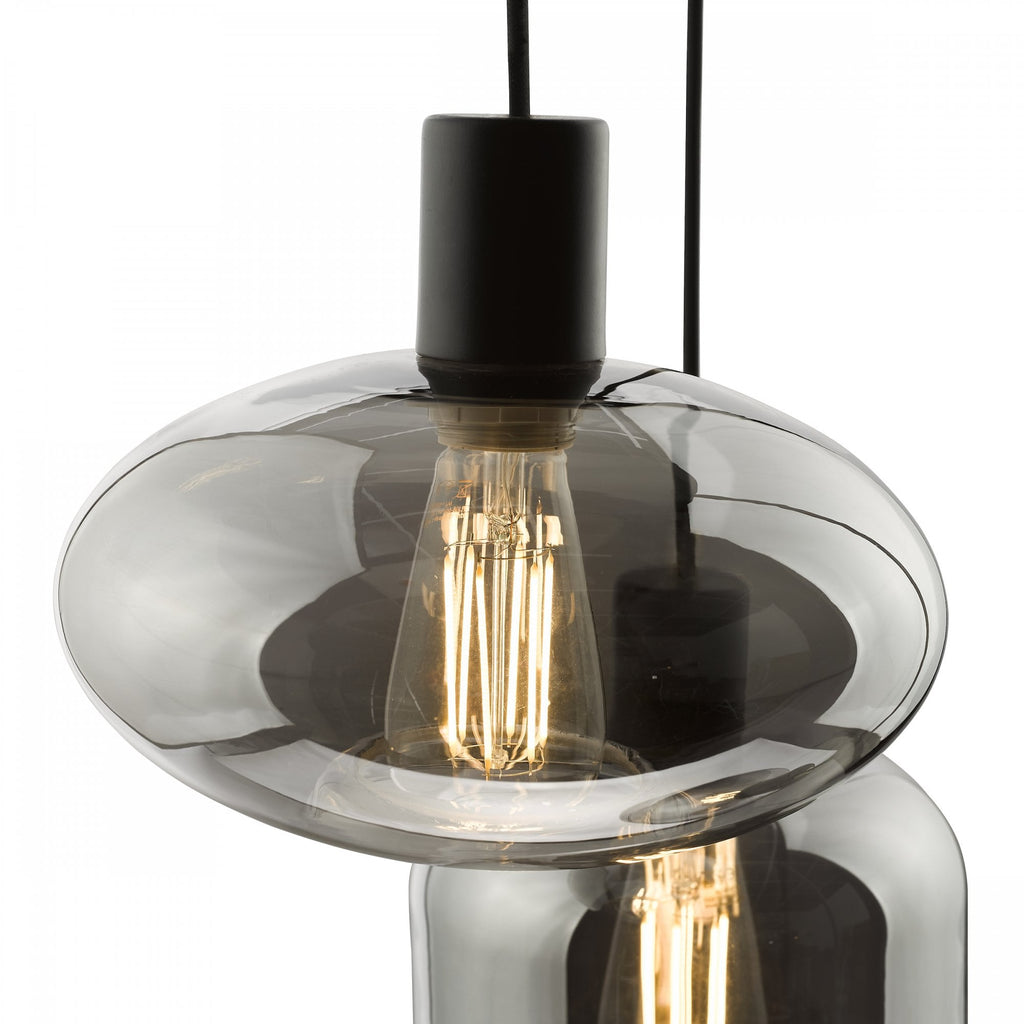 Aiden Contemporary 3 Light Cluster Ceiling Pendant With Smoked Glass Shades AID0310