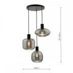 Aiden Contemporary 3 Light Cluster Ceiling Pendant With Smoked Glass Shades AID0310