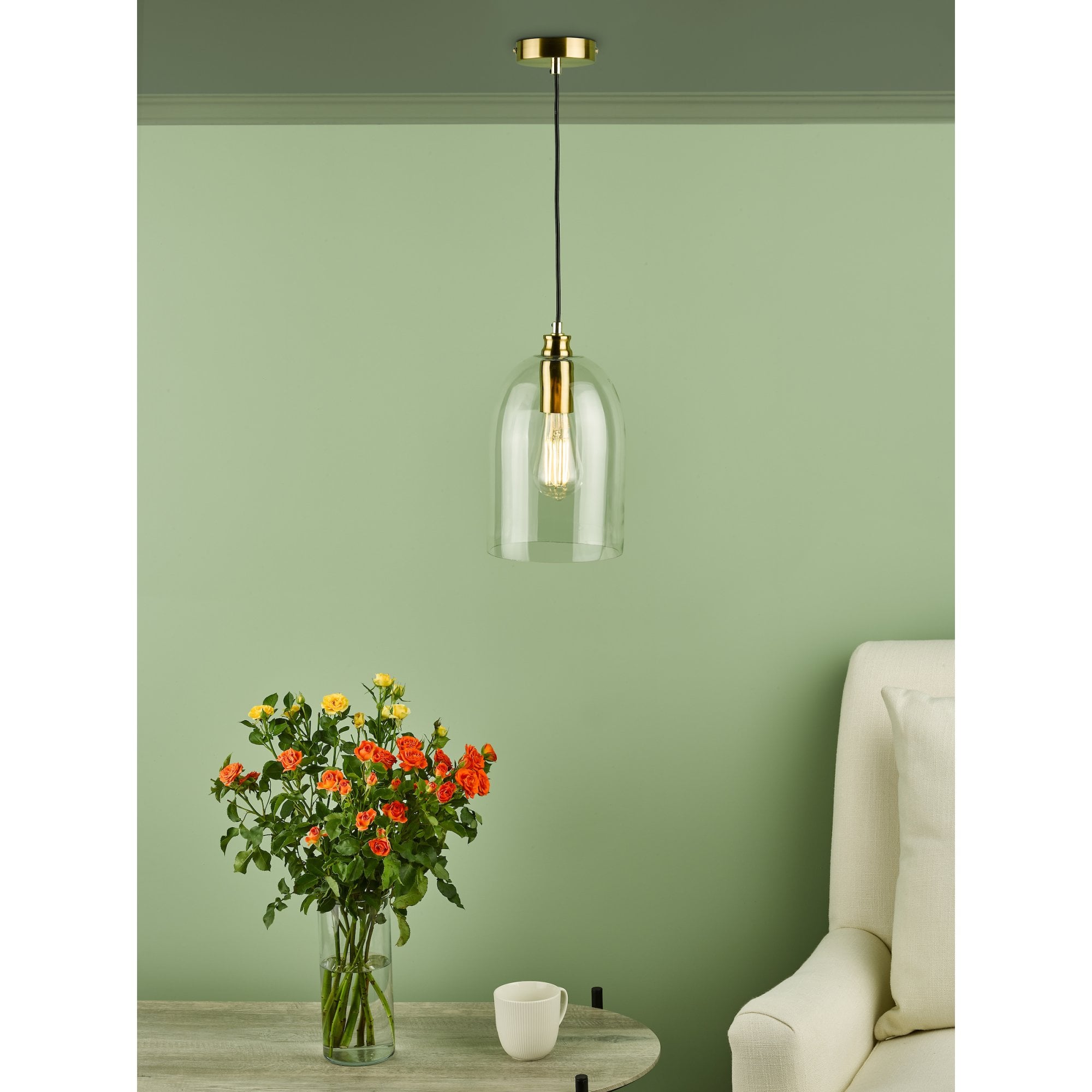 Archie Classic Ceiling Pendant Light In Satin Bronze With Clear Glass Shade ARC0163