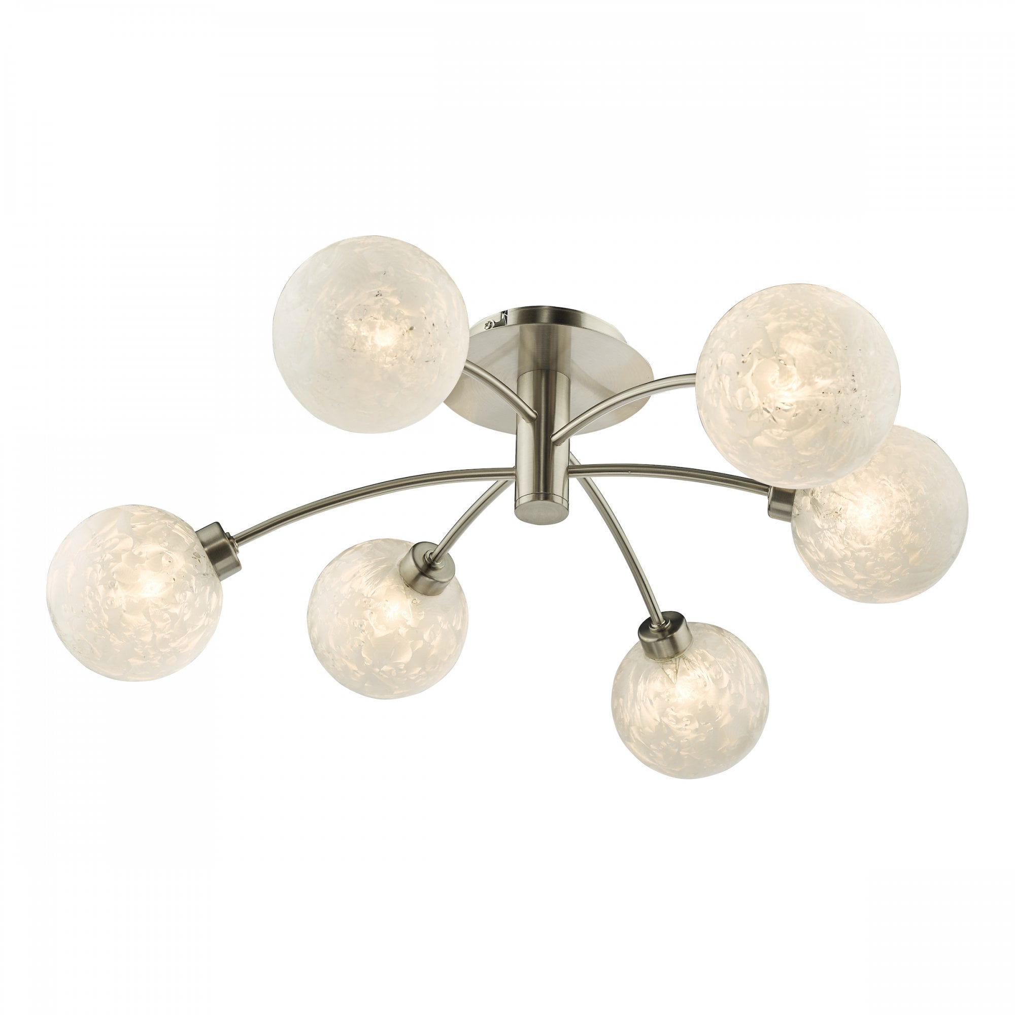 Avari 6 Light Semi Flush Ceiling Light In Satin Nickel With Frosted Globe AVA6446